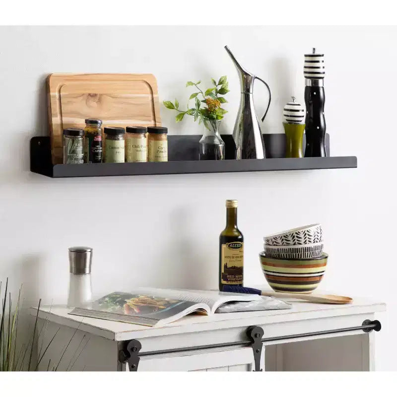 Kate & Laurel All Things Decor 36" Mezzo Modern Metal Ledge Shelf Black: Wall Mounted, No Assembly Required