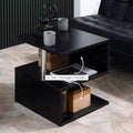 Contemporary End Table, Decorative Side Table, S-Curved Coffee Table with Storage Shelf and Metal Legs, Black