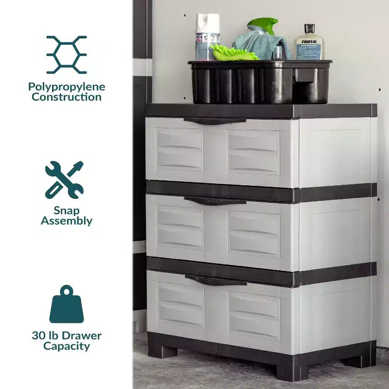 Organisateur de rangement à 3 tiroirs en plastique robuste