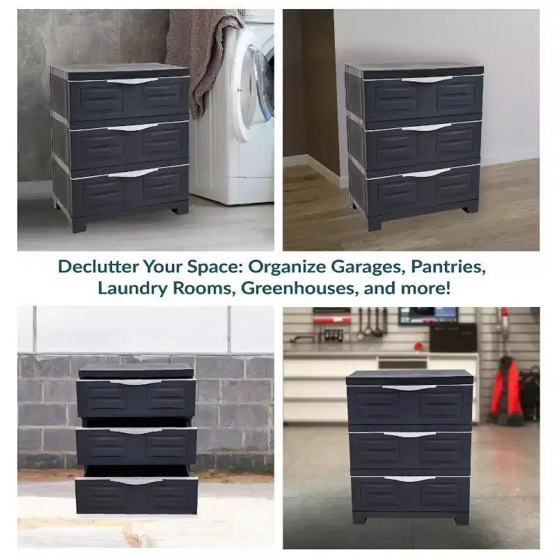 Organisateur de rangement à 3 tiroirs en plastique robuste