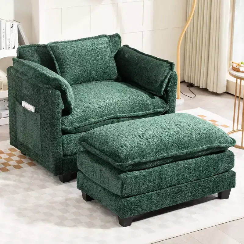 Chic Crate - Boucle Convertible Sofa Bed with Ottoman - 55 Wide Sleeper, Deep Cushions & Thick Arms - Living Room/Bedroom - 3 Luxe Colors