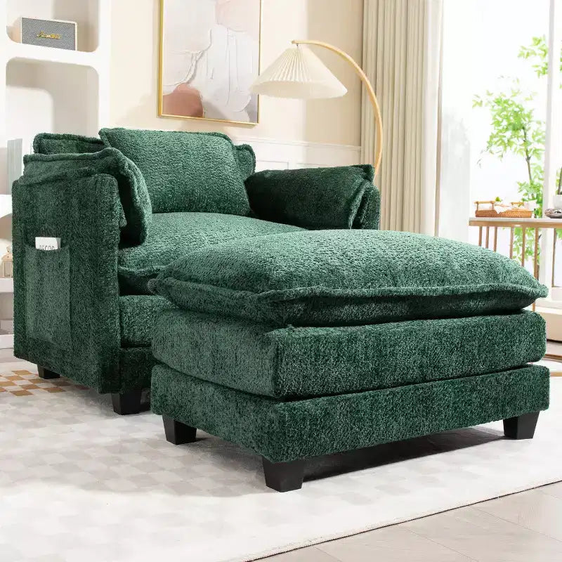 Canapé-lit convertible Boucle avec pouf - Couchage de 55 pouces de large