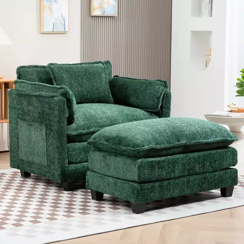 Canapé-lit convertible Boucle avec pouf - Couchage de 55 pouces de large