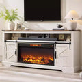 SinCiDo Fireplace TV Stand for 75 TV w/ Fireplace & Sliding Barn Door, w/ Remote Control, 3D Flame, Fire Place TV Stands for Living Room