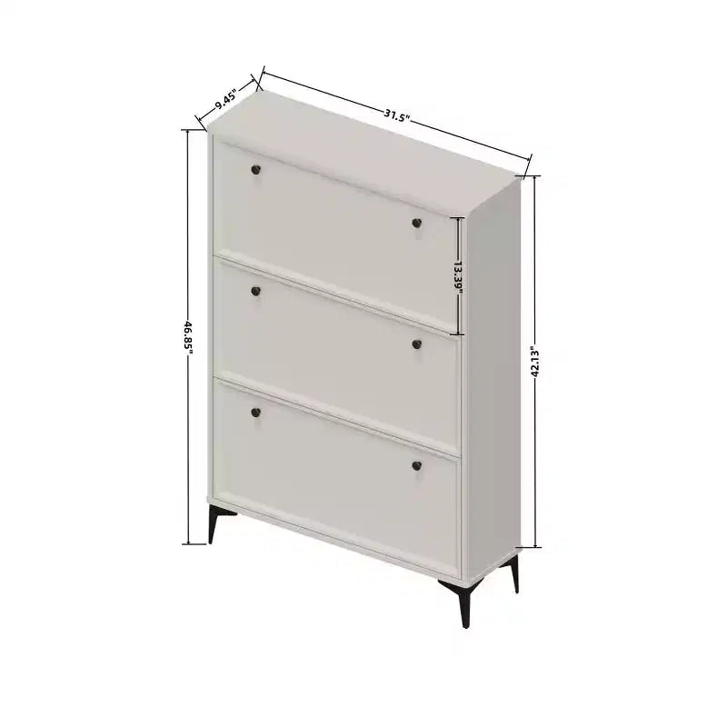 Meuble à chaussures moderne blanc, 3 tiroirs basculants