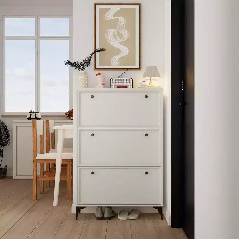 Meuble à chaussures moderne blanc, 3 tiroirs basculants