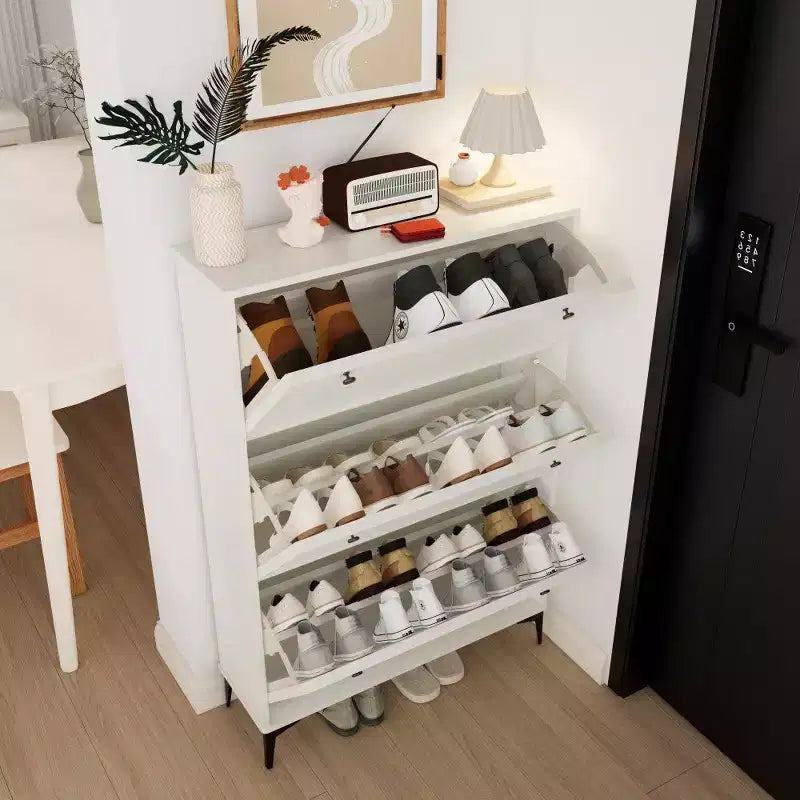 Meuble à chaussures moderne blanc, 3 tiroirs basculants