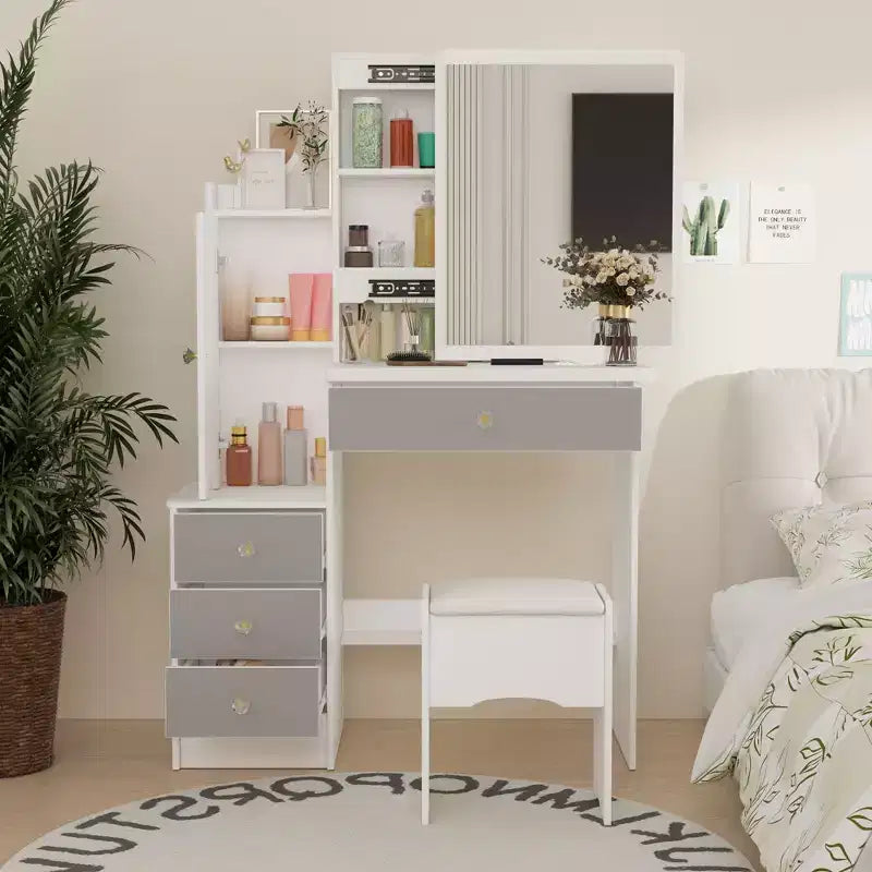Coiffeuse avec tabouret et miroir