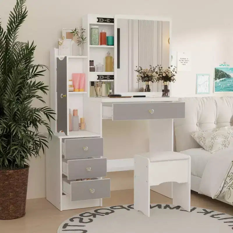 Coiffeuse avec tabouret et miroir