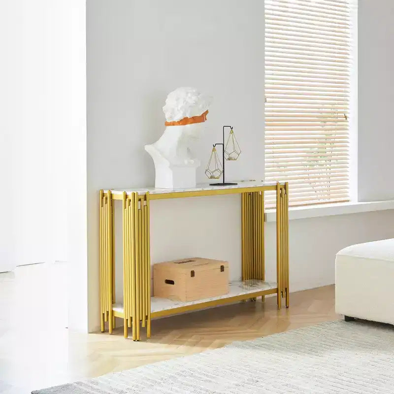 Console moderne dorée avec plateau effet marbre