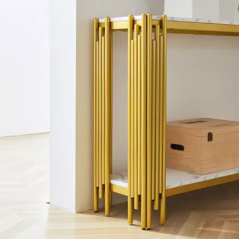 Console moderne dorée avec plateau effet marbre