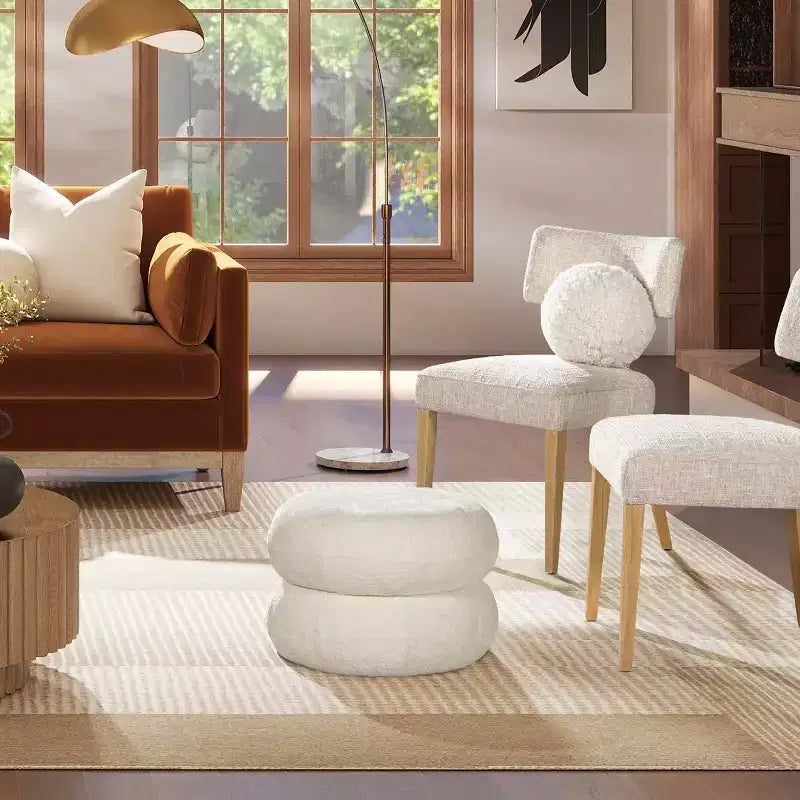 Pouf rond rembourré en velours moderne de 49,5 cm