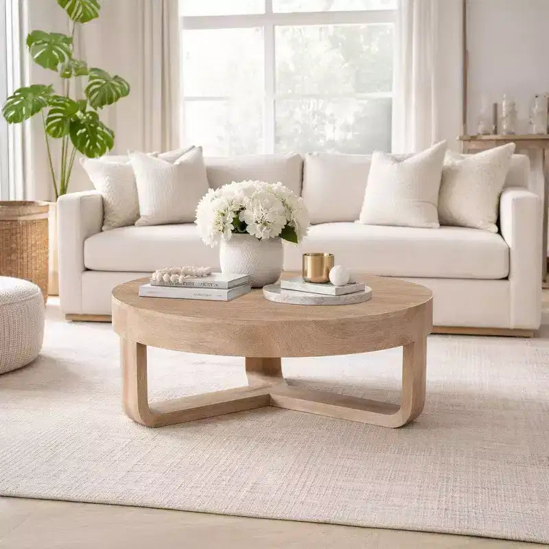 Royal Hampton 32 Inch Round Top Coffee Table with Open Sled Base