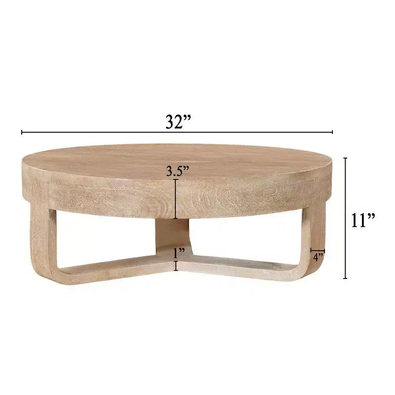 Table basse ronde de 32 pouces avec base ouverte en forme de traîneau
