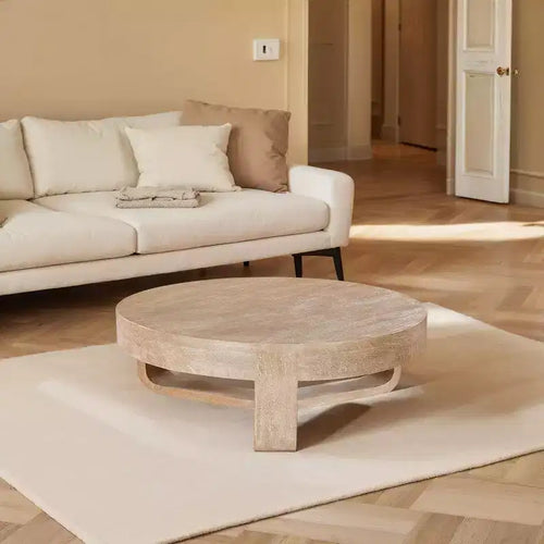 Table basse ronde de 32 pouces avec base ouverte en forme de traîneau