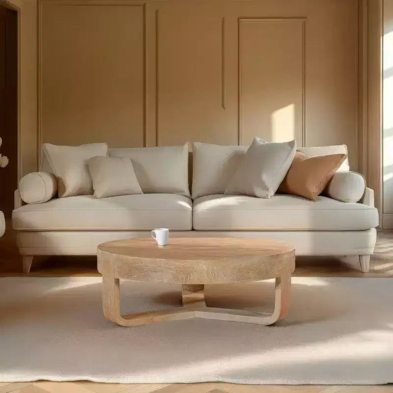 Table basse ronde de 32 pouces avec base ouverte en forme de traîneau