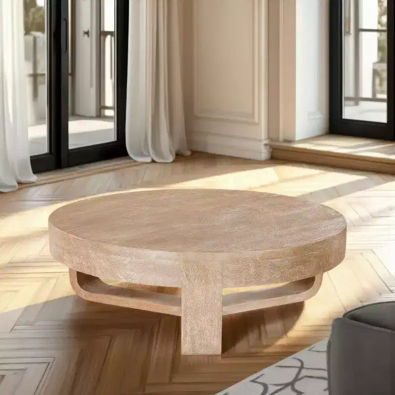 Table basse ronde de 32 pouces avec base ouverte en forme de traîneau