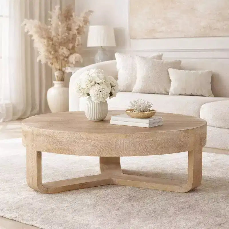 Table basse ronde de 32 pouces avec base ouverte en forme de traîneau