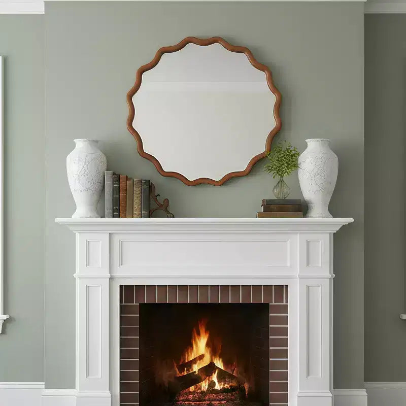Miroir Rond Ondulé Cadre en Bois Massif Miroir Décoratif