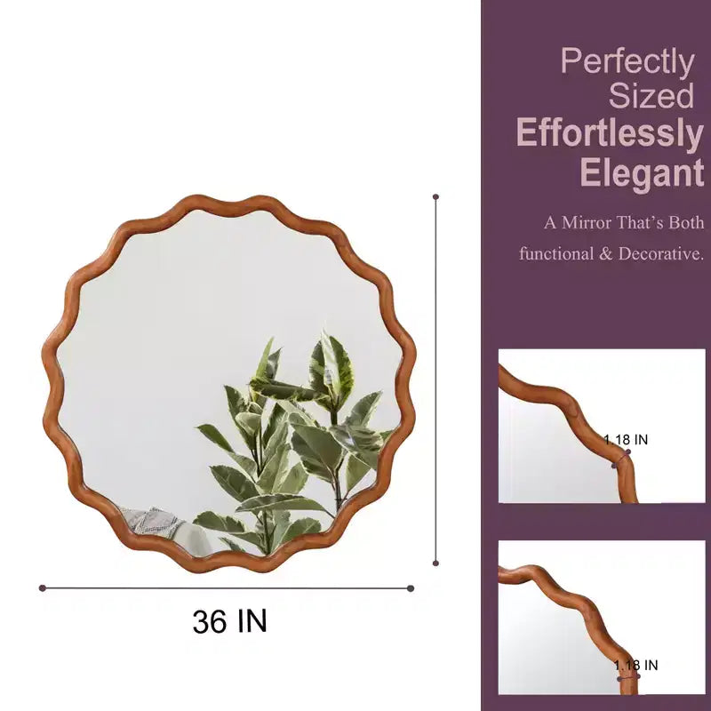 Miroir Rond Ondulé Cadre en Bois Massif Miroir Décoratif