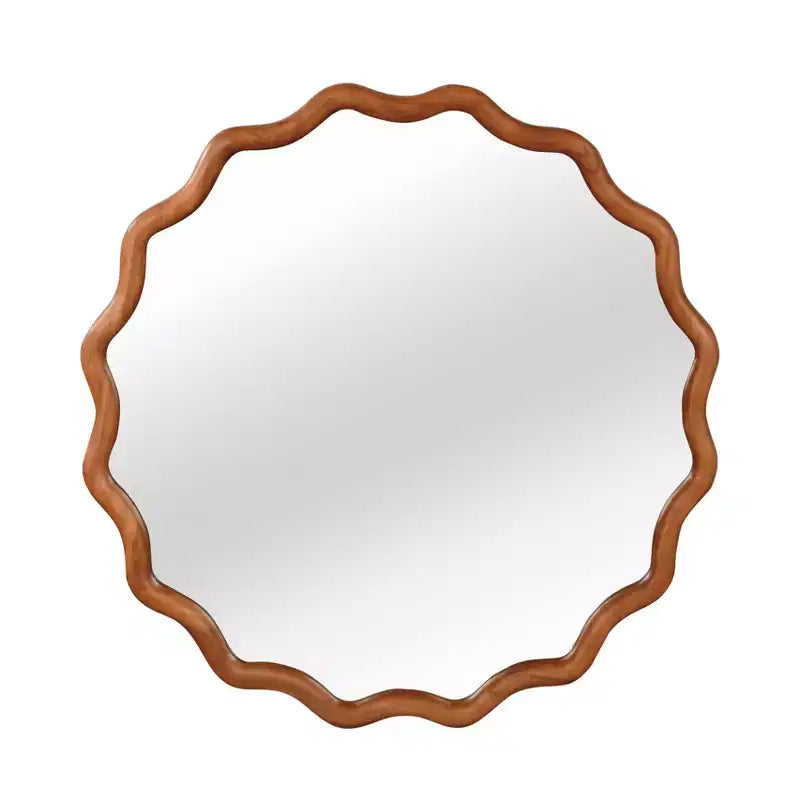 Miroir Rond Ondulé Cadre en Bois Massif Miroir Décoratif