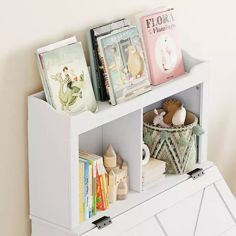 Kids Toy Storage Organizer, Kids Bookshelf and Toy Storage with Flip-Top Lid and Cubby, Wood Kids Bookcases for Playroom, Children's Room, Bedroom