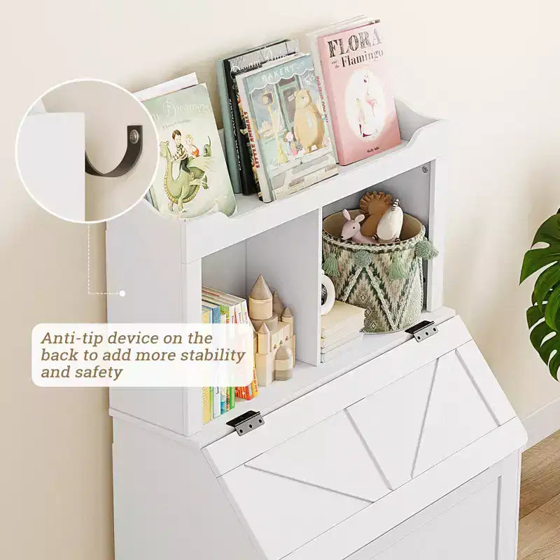 Kids Toy Storage Organizer, Kids Bookshelf and Toy Storage with Flip-Top Lid and Cubby, Wood Kids Bookcases for Playroom, Children's Room, Bedroom