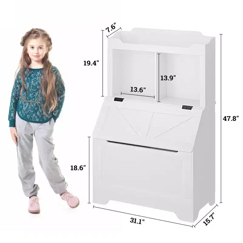 Kids Toy Storage Organizer, Kids Bookshelf and Toy Storage with Flip-Top Lid and Cubby, Wood Kids Bookcases for Playroom, Children's Room, Bedroom