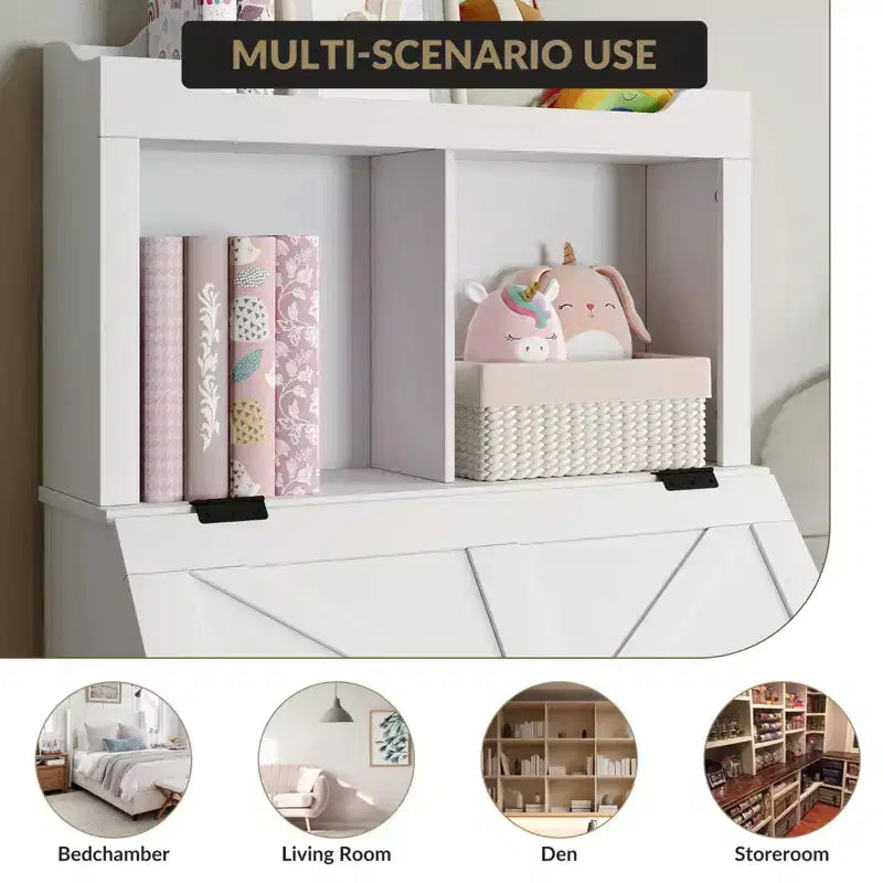 Kids Toy Storage Organizer, Kids Bookshelf and Toy Storage with Flip-Top Lid and Cubby, Wood Kids Bookcases for Playroom, Children's Room, Bedroom