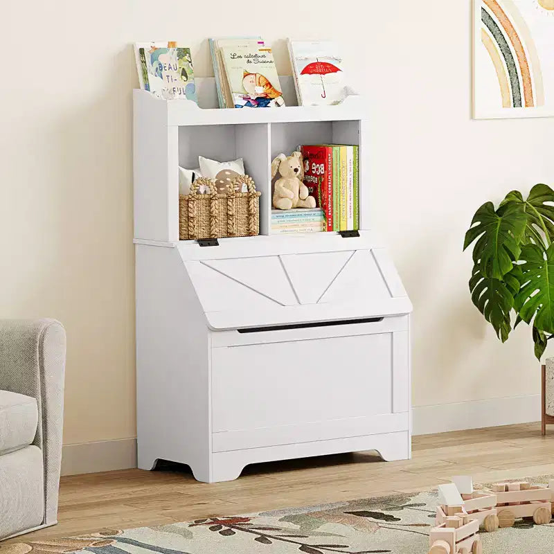 Kids Toy Storage Organizer, Kids Bookshelf and Toy Storage with Flip-Top Lid and Cubby, Wood Kids Bookcases for Playroom, Children's Room, Bedroom