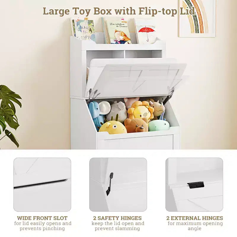 Kids Toy Storage Organizer, Kids Bookshelf and Toy Storage with Flip-Top Lid and Cubby, Wood Kids Bookcases for Playroom, Children's Room, Bedroom