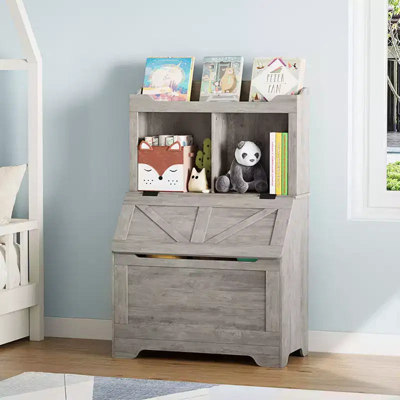 Kids Toy Storage Organizer, Kids Bookshelf and Toy Storage with Flip-Top Lid and Cubby, Wood Kids Bookcases for Playroom, Children's Room, Bedroom
