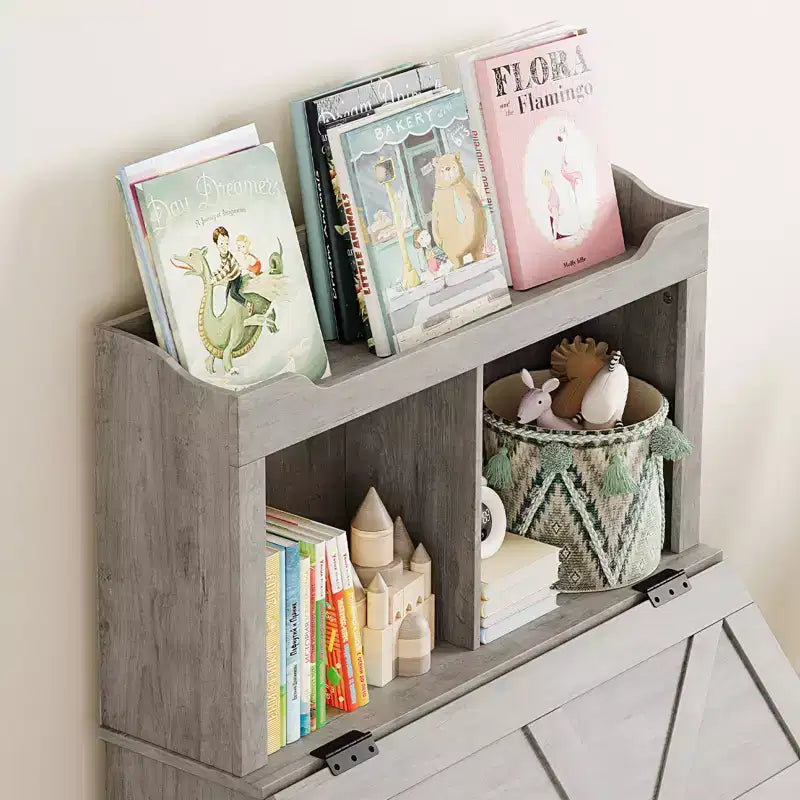 Kids Toy Storage Organizer, Kids Bookshelf and Toy Storage with Flip-Top Lid and Cubby, Wood Kids Bookcases for Playroom, Children's Room, Bedroom