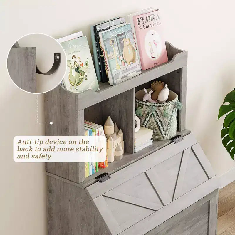 Kids Toy Storage Organizer, Kids Bookshelf and Toy Storage with Flip-Top Lid and Cubby, Wood Kids Bookcases for Playroom, Children's Room, Bedroom