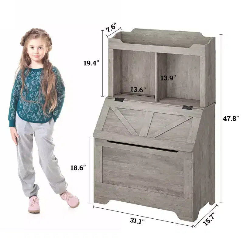 Kids Toy Storage Organizer, Kids Bookshelf and Toy Storage with Flip-Top Lid and Cubby, Wood Kids Bookcases for Playroom, Children's Room, Bedroom