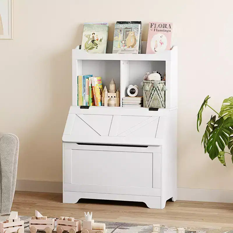 Kids Toy Storage Organizer, Kids Bookshelf and Toy Storage with Flip-Top Lid and Cubby, Wood Kids Bookcases for Playroom, Children's Room, Bedroom