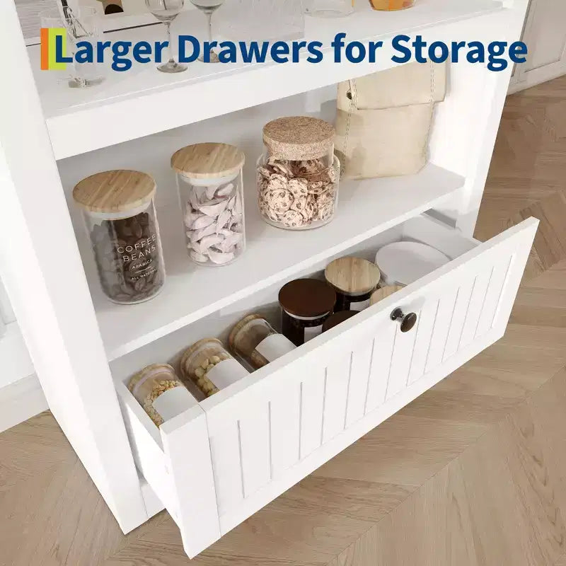 72 Arched Bookshelf with Storage Drawer, Modern 6-Tier Wood Display Cabinet with Open Shelves and Bottom Drawer, Curved Cabinet Door