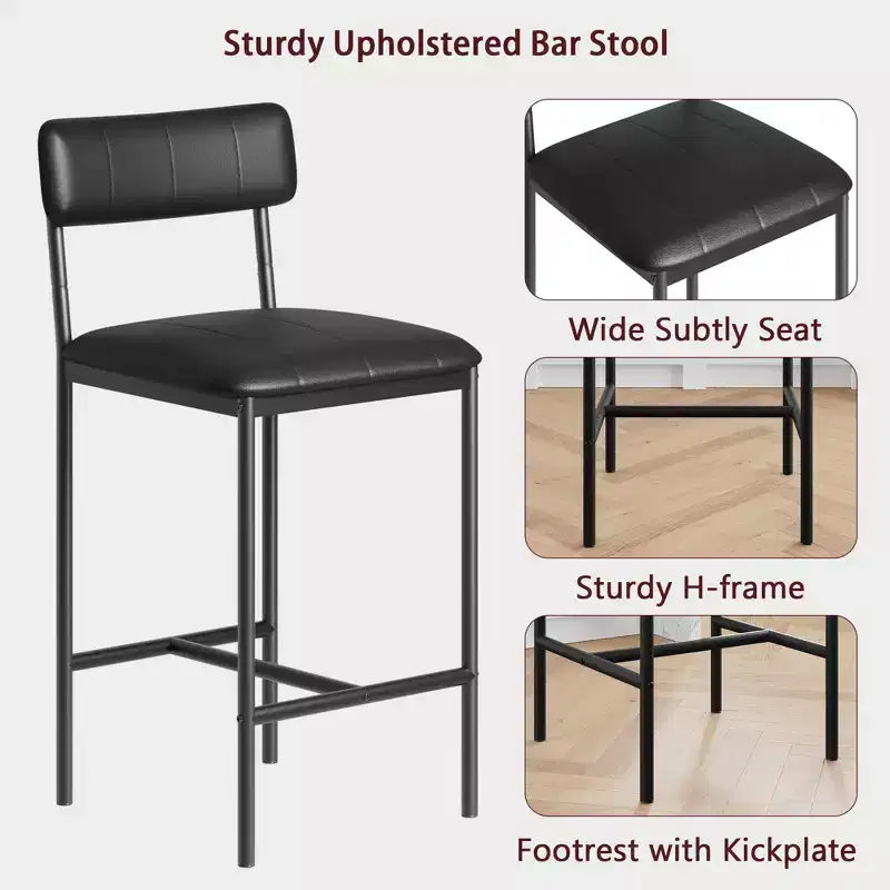 COZONY 2-Pack Upholstered Dining Chairs, PU Leather Bar Stools, Black