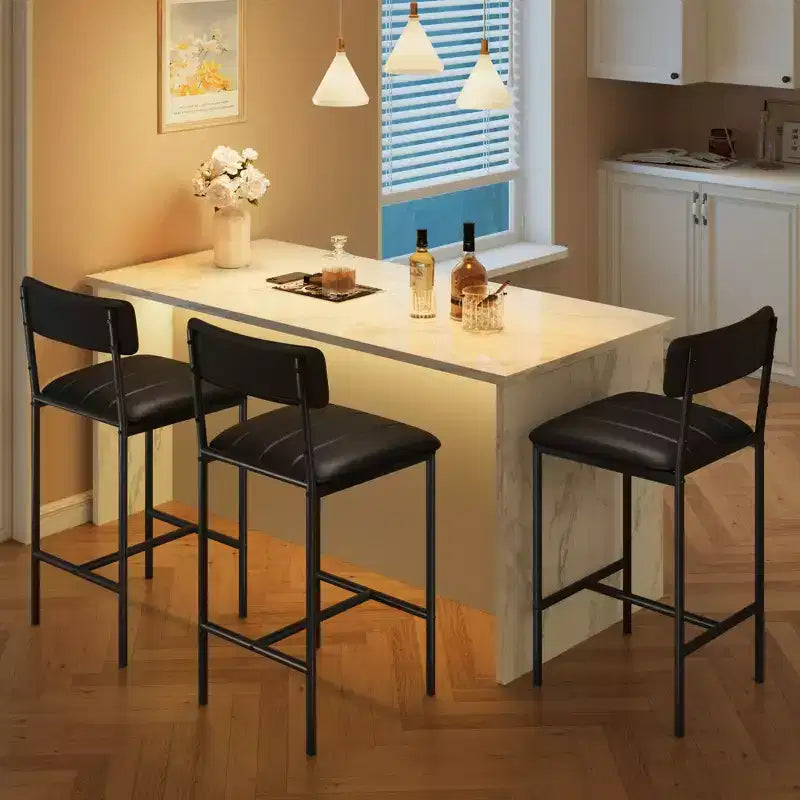 COZONY 2-Pack Upholstered Dining Chairs, PU Leather Bar Stools, Black