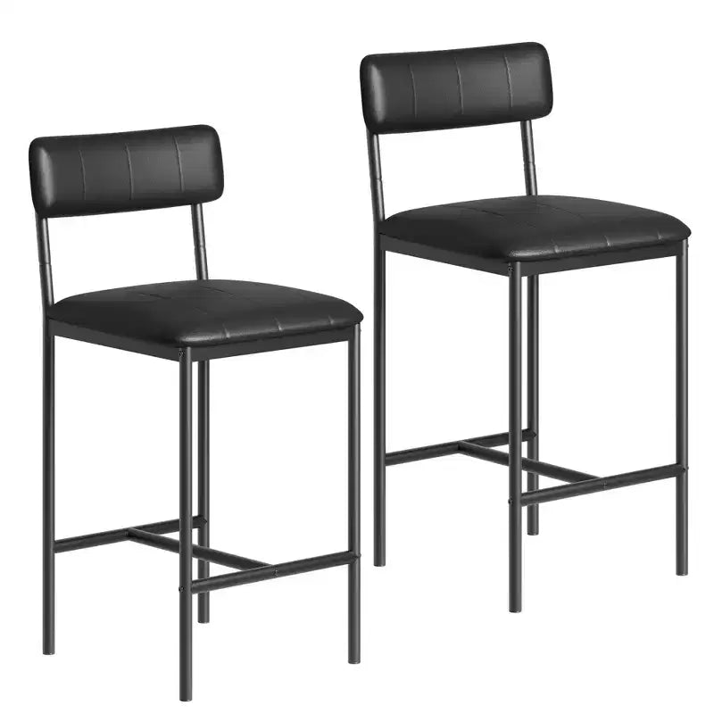 COZONY 2-Pack Upholstered Dining Chairs, PU Leather Bar Stools, Black