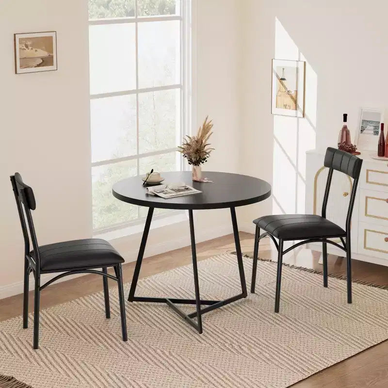 COZONY 2-Pack Upholstered Dining Chairs, PU Leather Bar Stools, Black