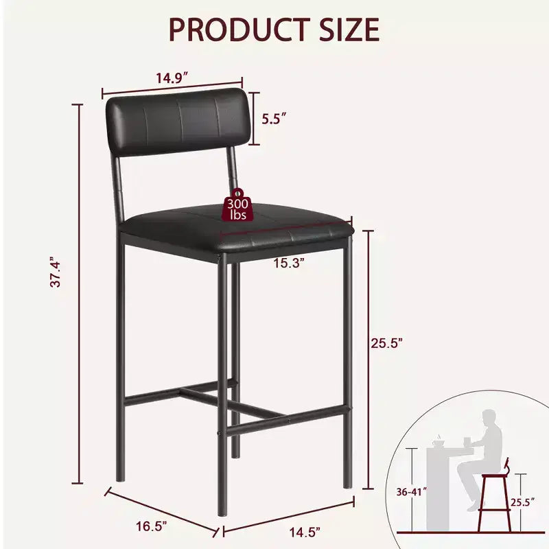 COZONY 2-Pack Upholstered Dining Chairs, PU Leather Bar Stools, Black