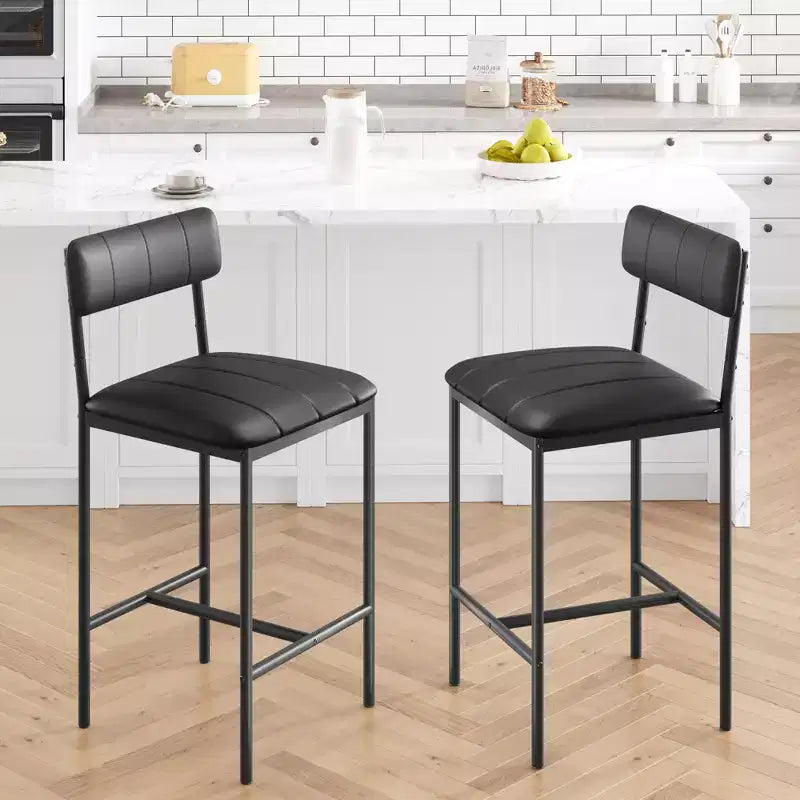 COZONY 2-Pack Upholstered Dining Chairs, PU Leather Bar Stools, Black
