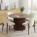 PexFix 46 inch Wood Round Dining Table Circle Kitchen Table with Wood Strip Base Modern Farmhouse Dinner Tables for Kitchen Living Room Walnut
