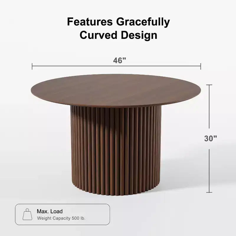 PexFix 46 inch Wood Round Dining Table Circle Kitchen Table with Wood Strip Base Modern Farmhouse Dinner Tables for Kitchen Living Room Walnut