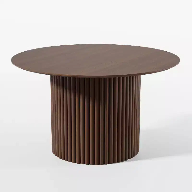 PexFix 46 inch Wood Round Dining Table Circle Kitchen Table with Wood Strip Base Modern Farmhouse Dinner Tables for Kitchen Living Room Walnut