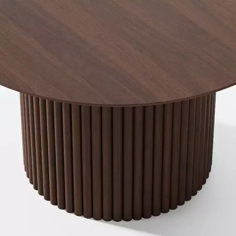 PexFix 46 inch Wood Round Dining Table Circle Kitchen Table with Wood Strip Base Modern Farmhouse Dinner Tables for Kitchen Living Room Walnut