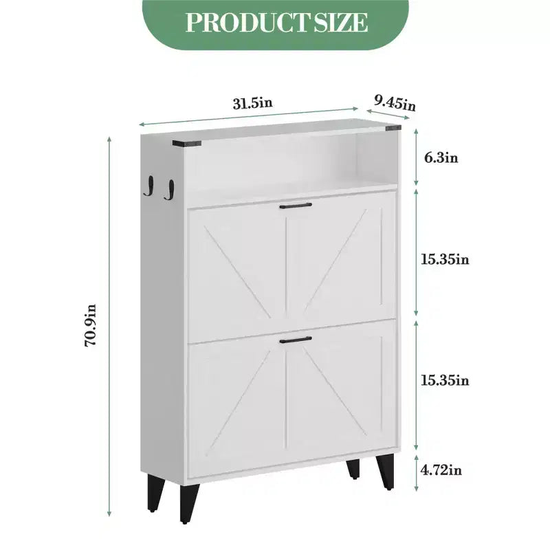 Shoe Cabinet with 2 Flip Drawers for Entryway, Freestanding Shoe Cabinet Organizer with Open Storage, Free Standing Shoe Rack Cabinet Corner