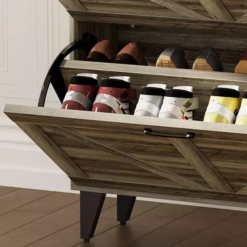 Shoe Cabinet with 2 Flip Drawers for Entryway, Freestanding Shoe Cabinet Organizer with Open Storage, Free Standing Shoe Rack Cabinet Corner