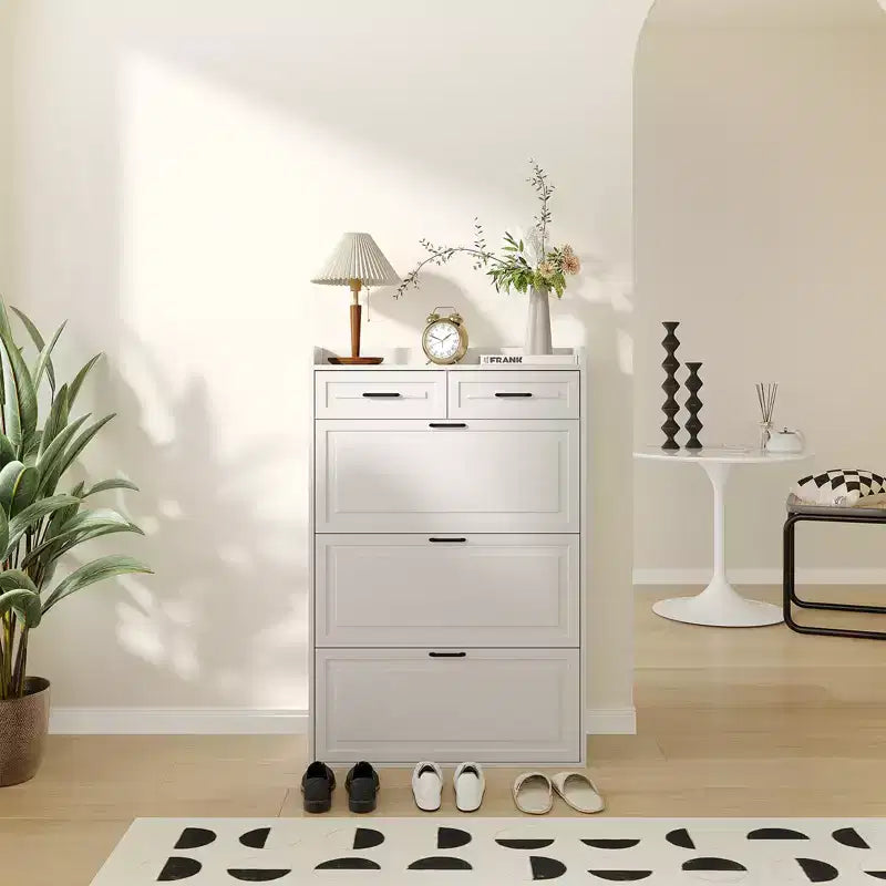 Shoe Cabinet with 3 Flip Drawers and 2 Drawers, Shoe Cabinet Storage for Entryway, Narrow Shoes Organizer for Entryway, White